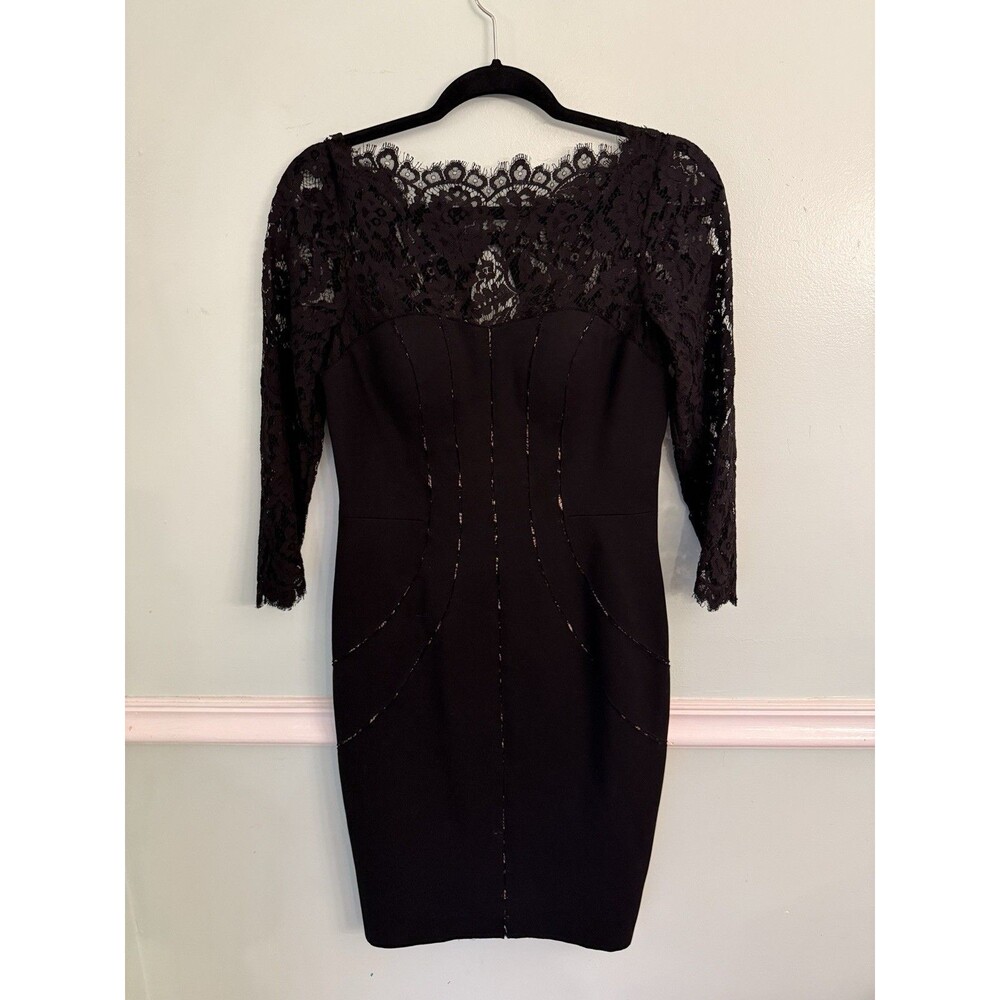AIDAN MATTOX‎ SLEEVELESS DRESS LACE BLACK BEIGE SIZE 6 Bodycon Cocktail
